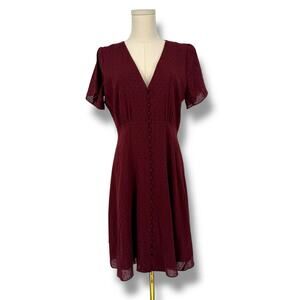 Madewell Burgundy Swiss Dot Button Front Mini Milkmaid Dress, Size 4
